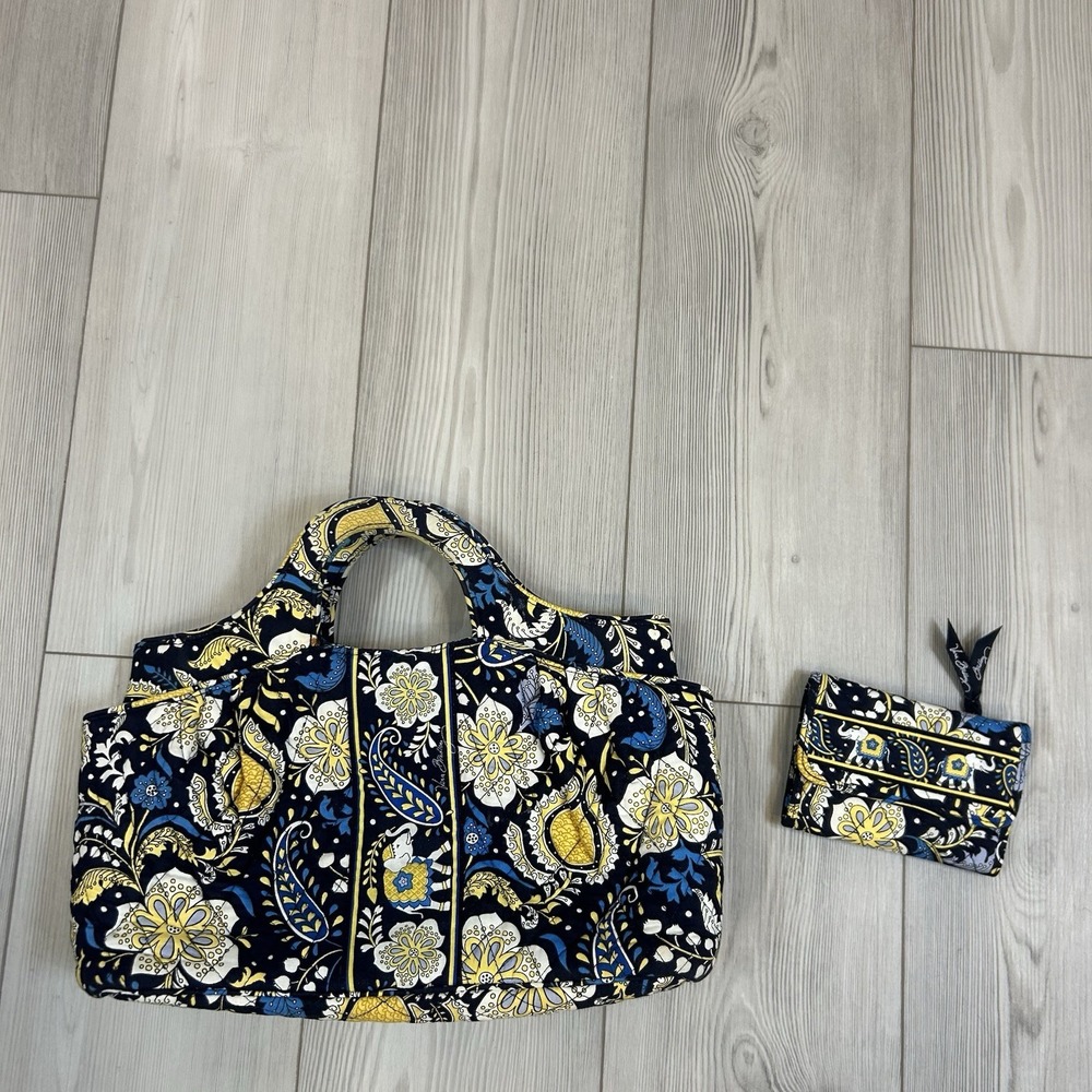 Vera Bradley Abby In Ellie Blue Yellow Paisley Floral Purse & Wallet Set